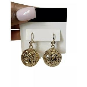 Gold Globe Disco Ball Drop Dangle Earrings French Wire Hook NEW